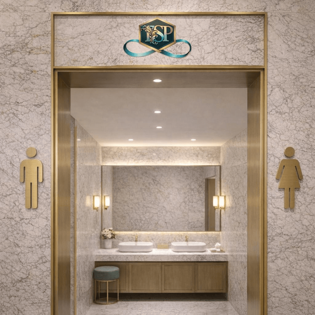 Marble and brass guest restrooms